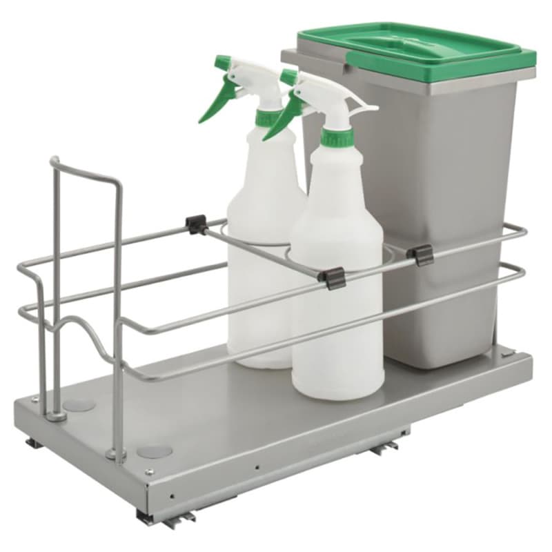 8-15/16" 1-Tier Single Cleaning Waste Container Pullout with Soft-Closing, Silver