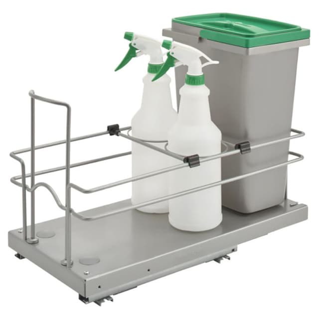 8-15/16" 1-Tier Single Cleaning Waste Container Pullout with Soft-Closing, Silver