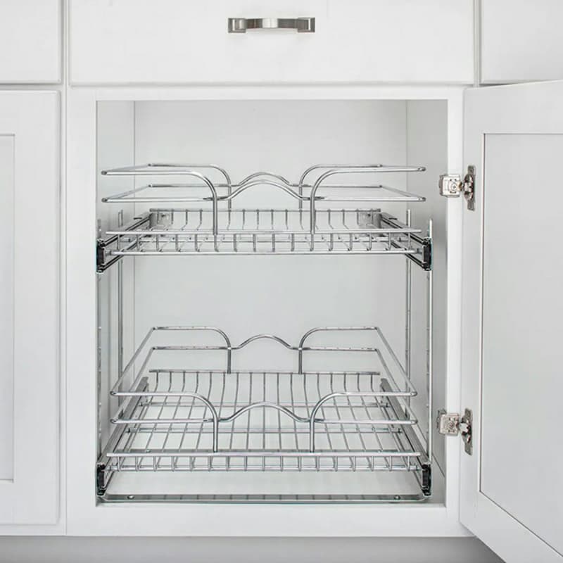 17-3/4" 2-Tier Double Pullout Wire Basket with 22" Slides, Chrome