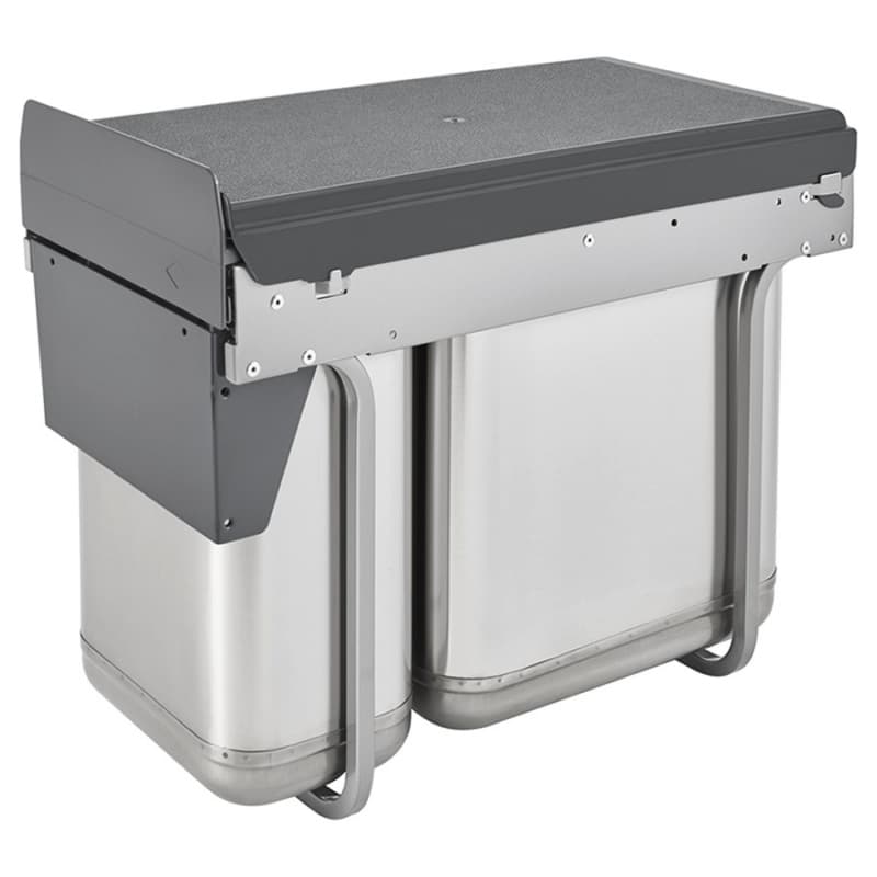 Double 10 QT/20 QT Top-Mount Sink Base Pull Out Waste Container, Stainless Steel