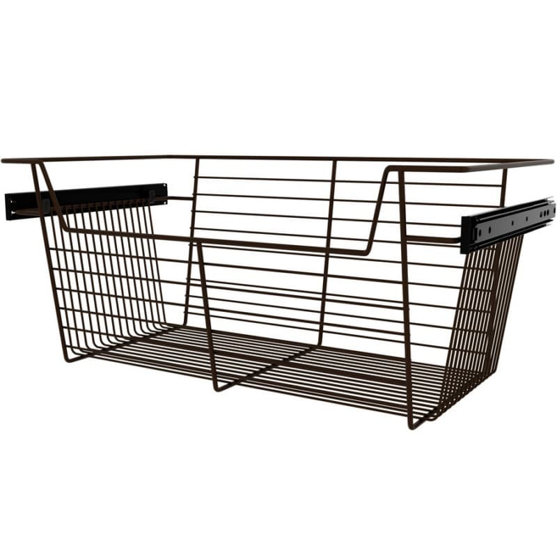 10" x 14" x 24" Wide Sidelines Pull-Out Wire Closet Basket, Bronze Finish