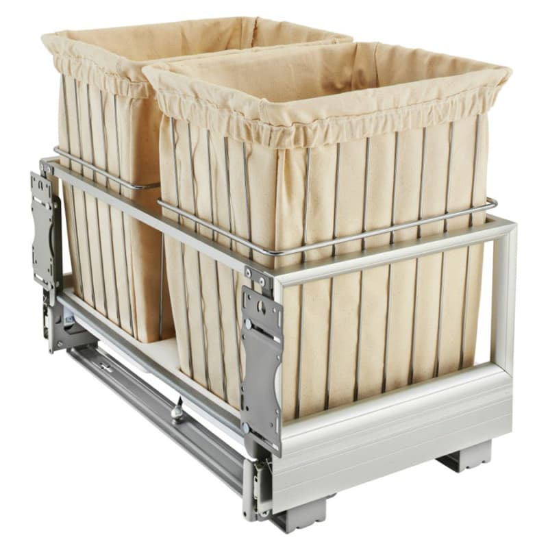 24" Wide Double Wire Hamper with Canvas Liner, White Finish