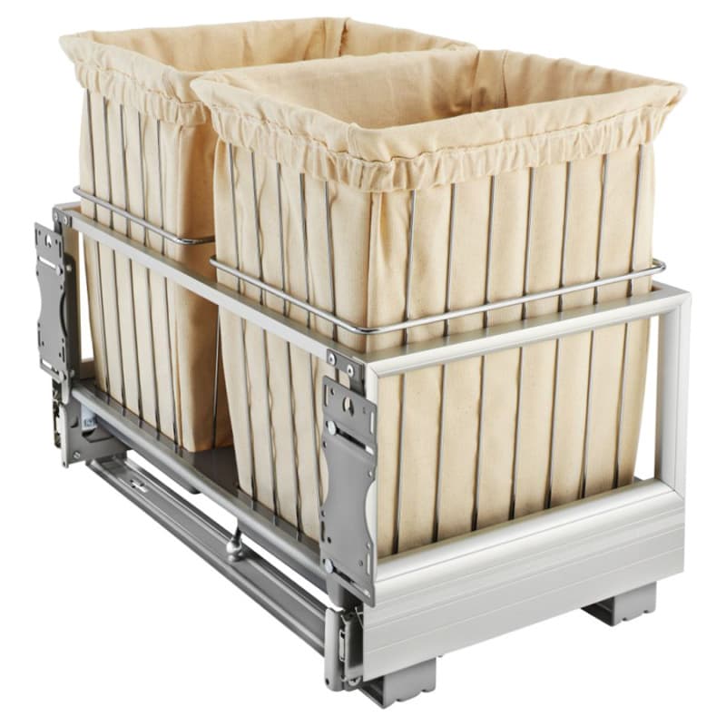 24" Wide Double Wire Hamper with Canvas Liner, Gray Finish