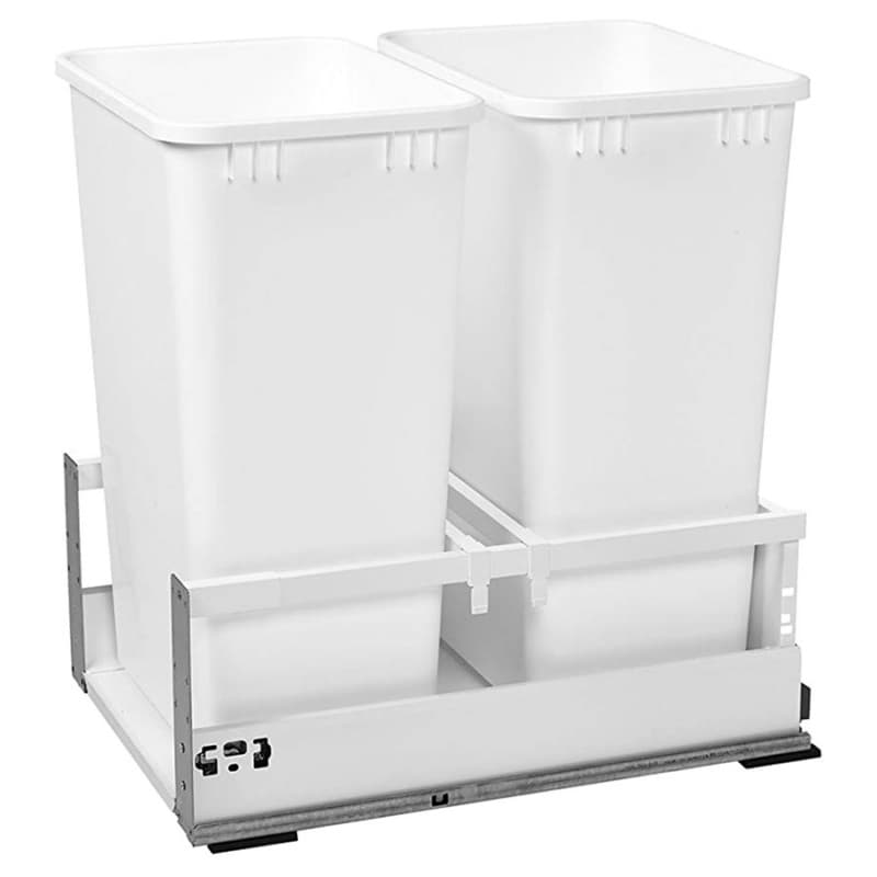 Double 50 QT Bottom-Mount Waste Container with BLUMOTION TANDEMBOX Servo Drive for 15" Cabinet Opening, White