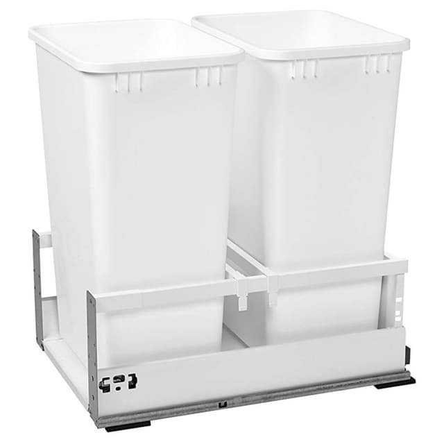 Double 50 QT Bottom-Mount Waste Container with BLUMOTION TANDEMBOX Servo Drive for 15" Cabinet Opening, White