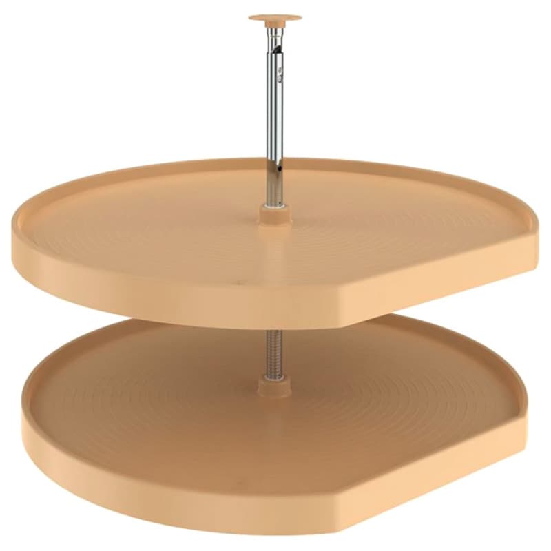 LD-2262 32" D-Shape 2 Tray Lazy Susan with Telescoping Post, Almond
