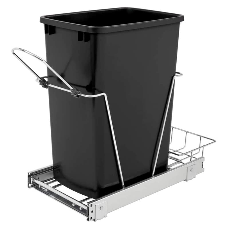 Single 35 QT Bottom-Mount Waste Container Pullout with Rear Basket, Black