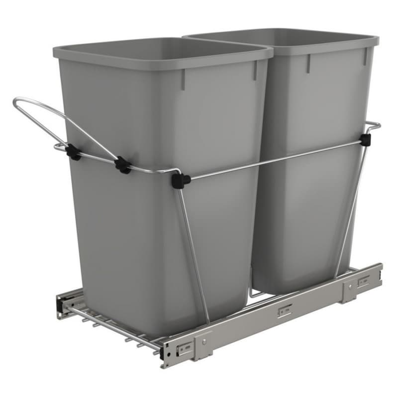 Double 27 QT Bottom-Mount Waste Container Pullout, Full-Extension, White