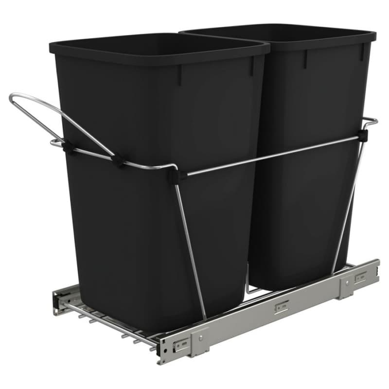 Double 27 QT Bottom-Mount Waste Container Pullout, Full-Extension, Black