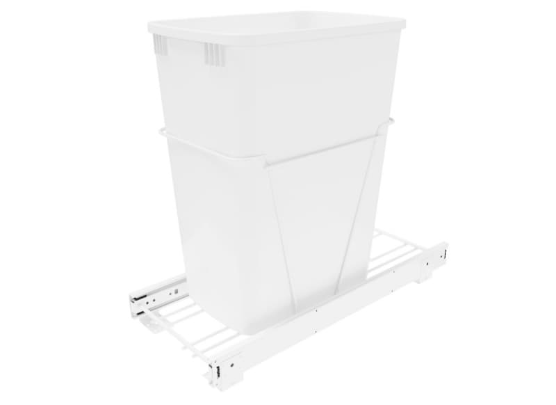 Single 32 QT Bottom-Mount Wire Waste Container for 14-1/2" Cabinet Opening, White