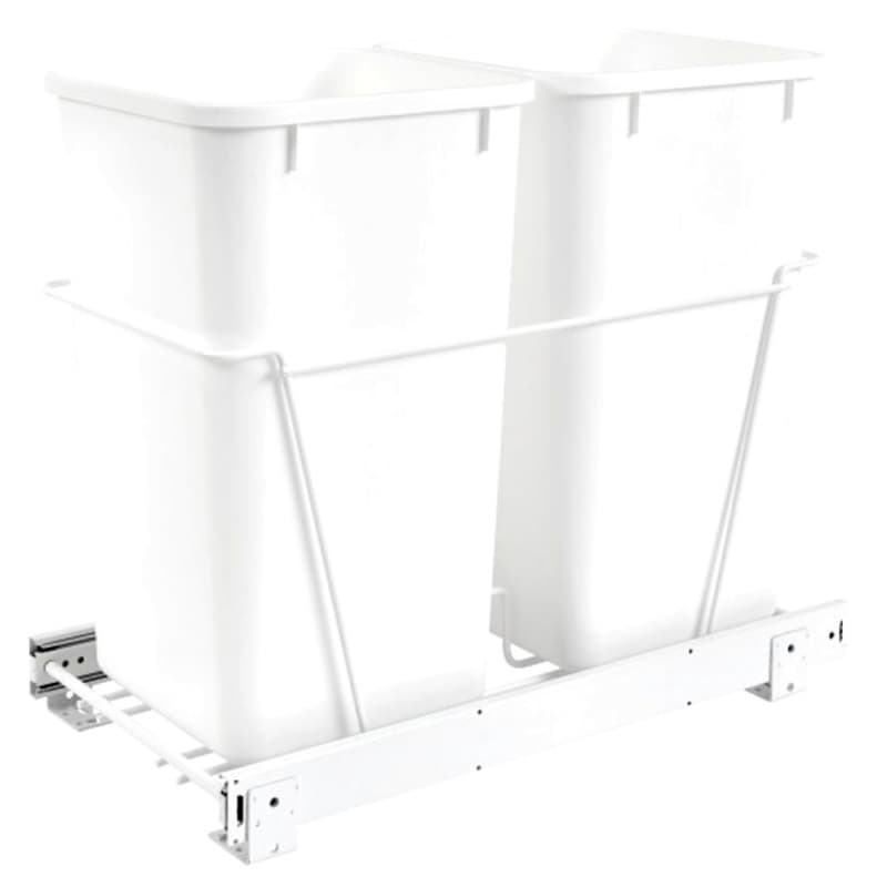 Double 27 QT Bottom-Mount Waste Container Pullout, Full-Extension, White