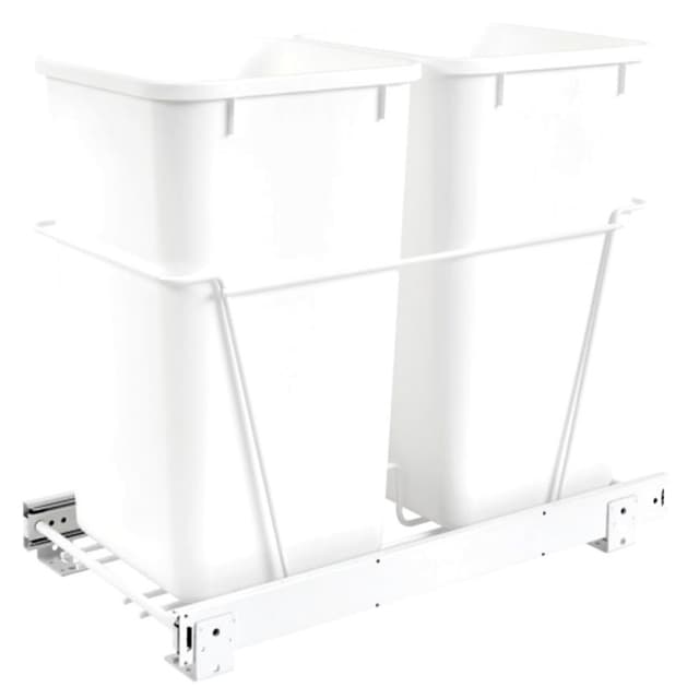 Double 27 QT Bottom-Mount Waste Container Pullout, Full-Extension, White