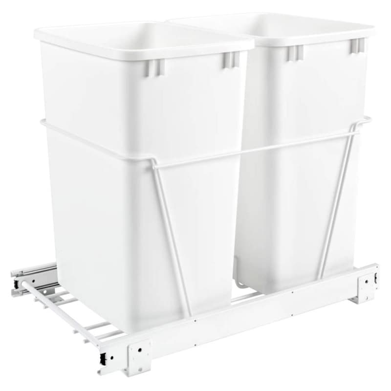 Double 35 QT Door-Mount Waste Container Pullout, Full-Extension, White
