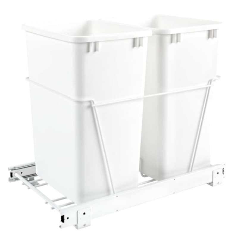 Double 35 QT Bottom-Mount Waste Container Pullout, Full-Extension for 14-1/2" Cabinet Opening, White