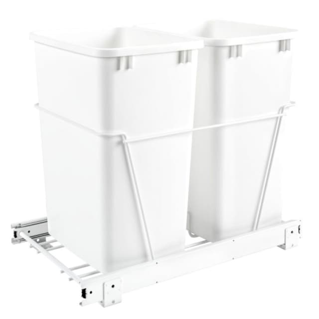 Double 35 QT Bottom-Mount Waste Container Pullout, Full-Extension for 14-1/2" Cabinet Opening, White