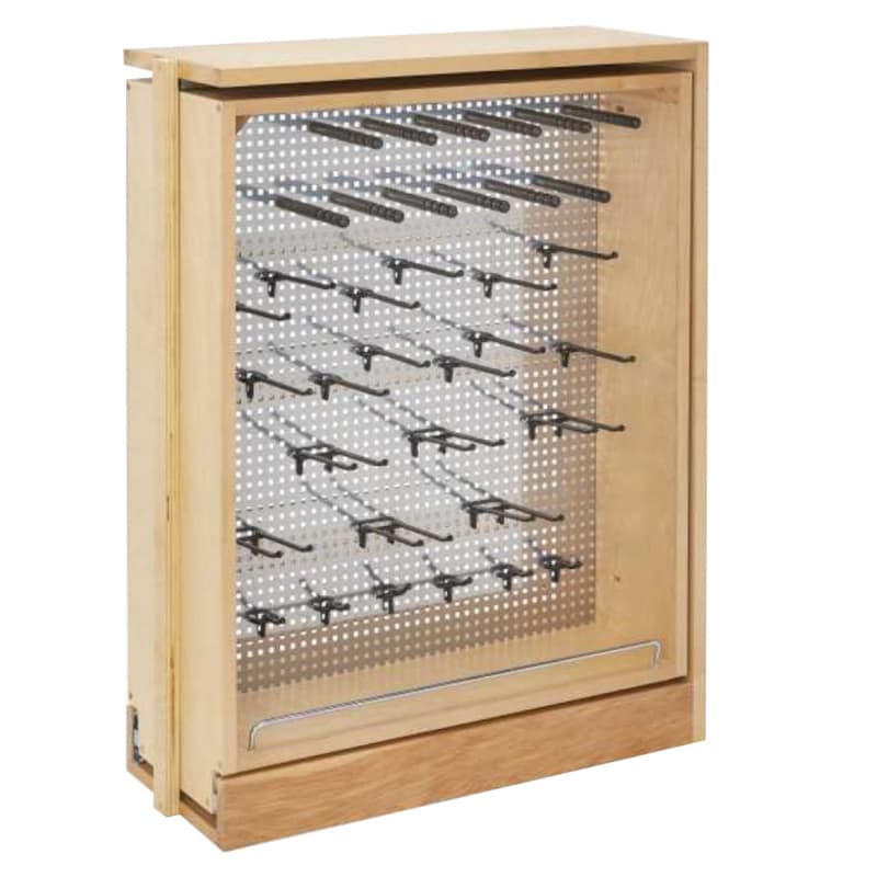 9" x 30" Filler Pullout Organizer with Adjustable Shelves and Stainless Steel Panel, Wood