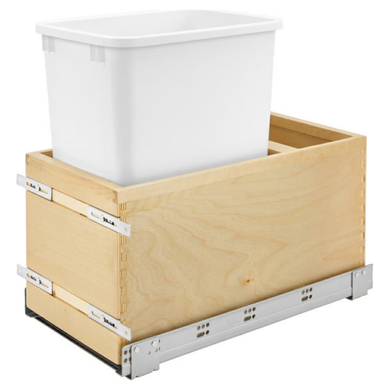 Single 35 QT Bottom-Mount Waste Container Pull-out with Soft-Closing for 15" Opening Width, White