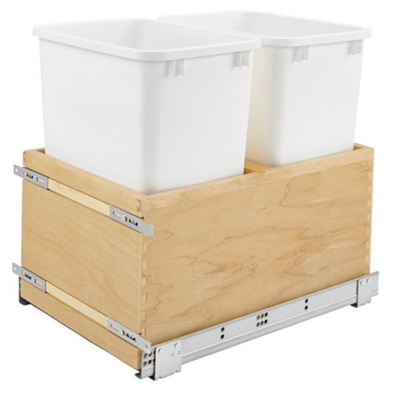 Double 35 QT Bottom Mount Waste Container Pullout, Soft-Closing for 14-1/2" Cabinet Opening, White