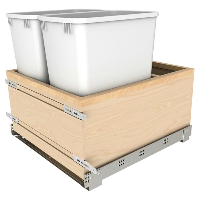 Double 32 QT Bottom Mount Waste Container Pullout with BLUM Soft-Close Slide, White