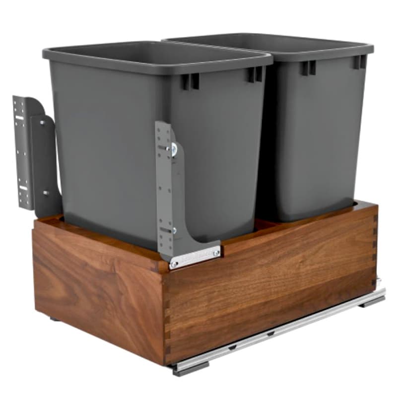 Double 35 QT Bottom-Mount Waste Container Pullout, Soft-Closing for 15" Cabinet Opening, Walnut