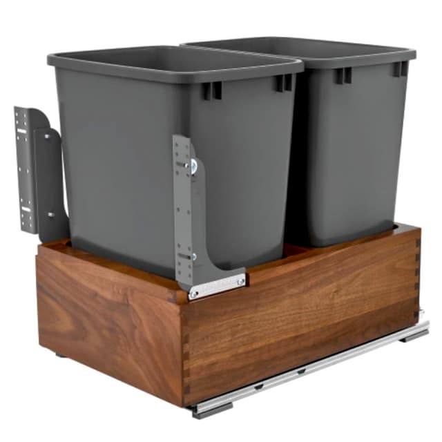 Double 35 QT Bottom-Mount Waste Container Pullout, Soft-Closing for 15" Cabinet Opening, Walnut