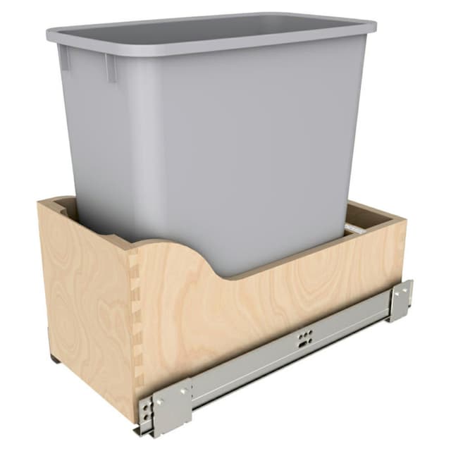 Single 20 Qt Bottom Mount Waste Container Pullout with BLUM Soft-Close Slide, Silver
