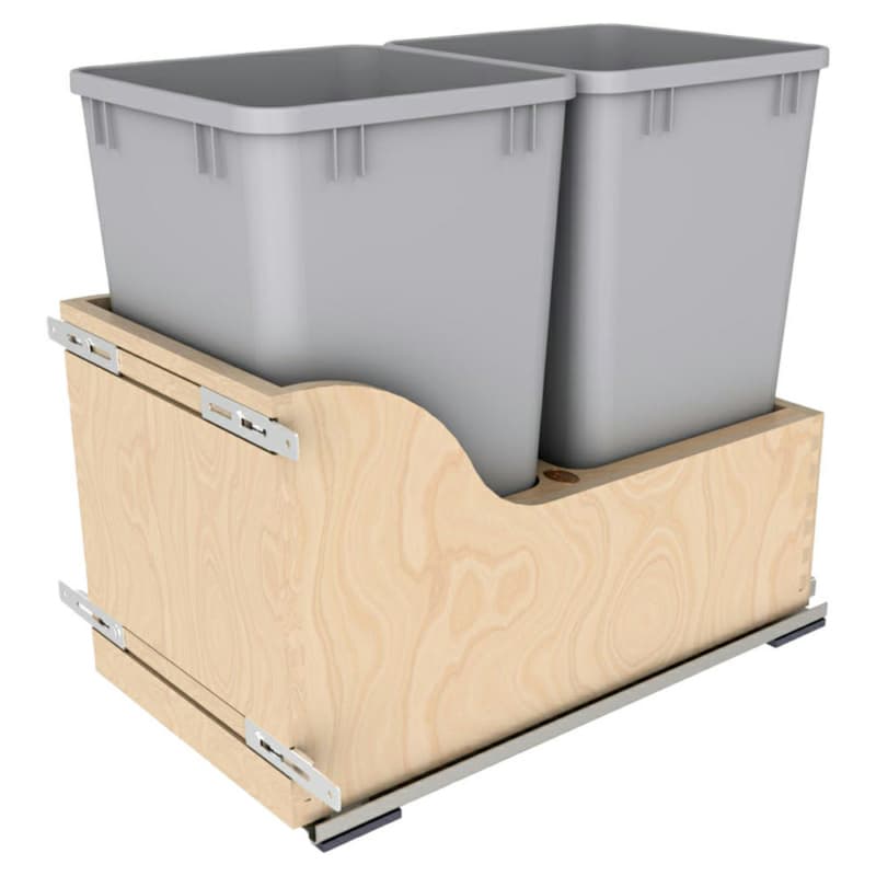 Double 27 Qt Bottom Mount Waste Container Pullout with BLUM Soft-Close Slide, Metallic Silver
