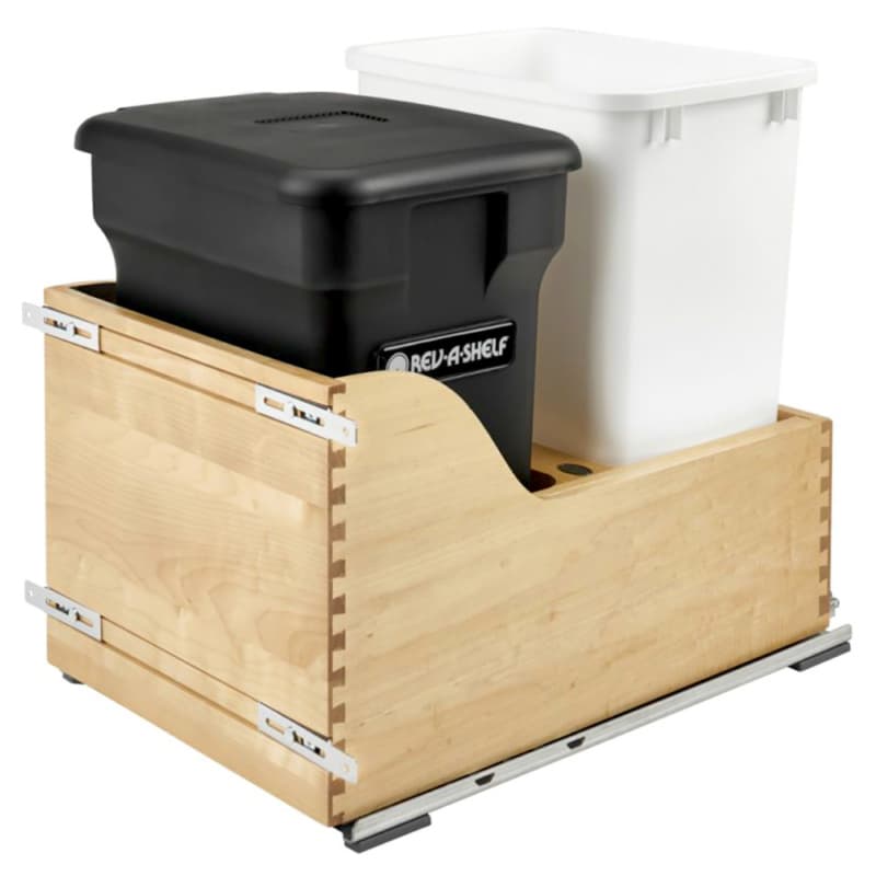 Double 24 QT/35 QT Bottom-Mount Waste Container Pullout with Soft-Closing, Black/White