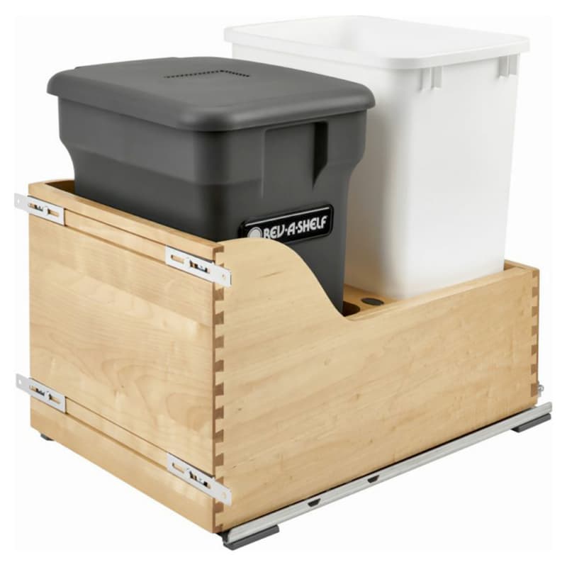 Double 24 QT/35 QT Bottom-Mount Waste Container Pullout with BLUMOTION Soft-Closing, Orion Gray/White