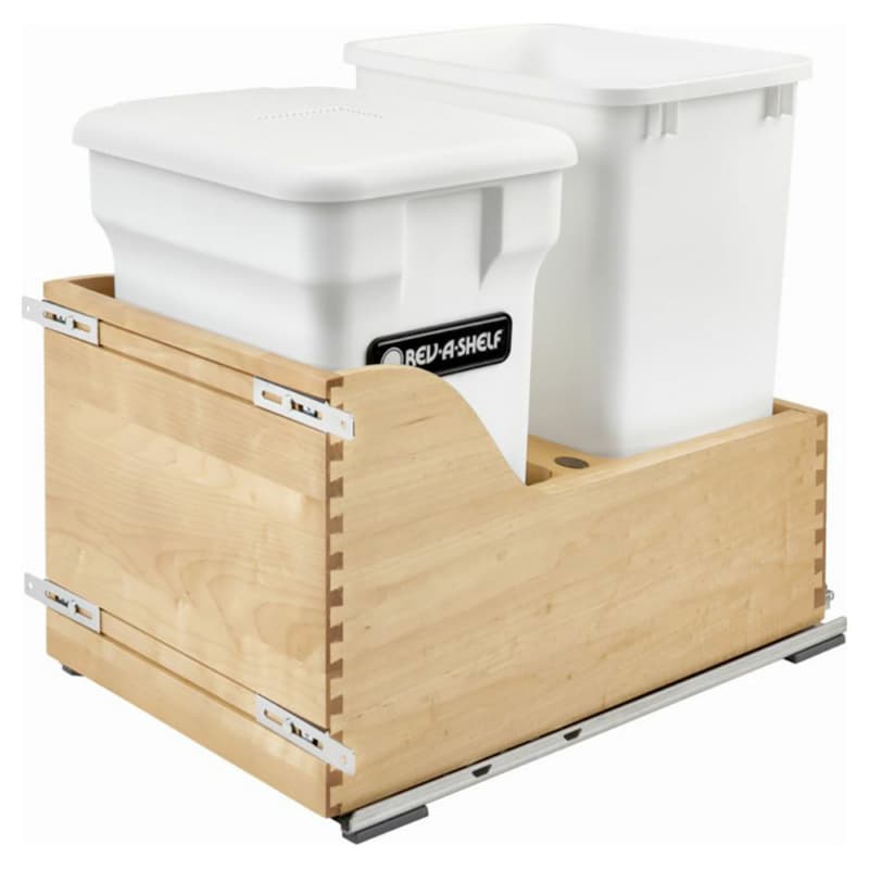 Double 24 QT/35 QT Bottom-Mount Waste Container Pullout with BLUMOTION Soft-Closing, White