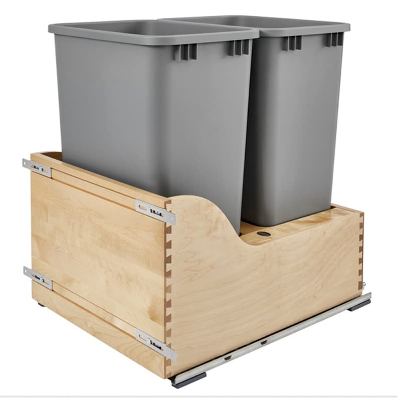 Double 50 QT Door-Mount Waste Container Pullout, TANDEM Soft-Closing, Silver