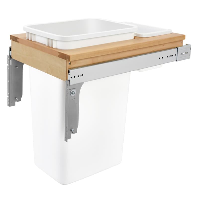 Single 50 QT Top-Mount Waste Container Pullout for 1-1/2" Face Frame, White