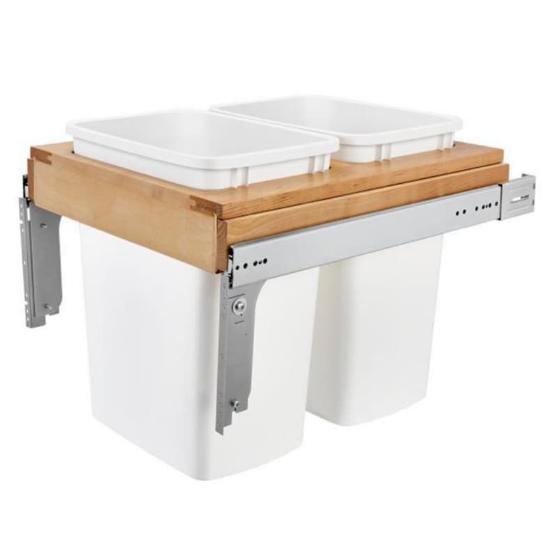 Double 35 QT Top-Mount Waste Container Pullout with Bracket, White