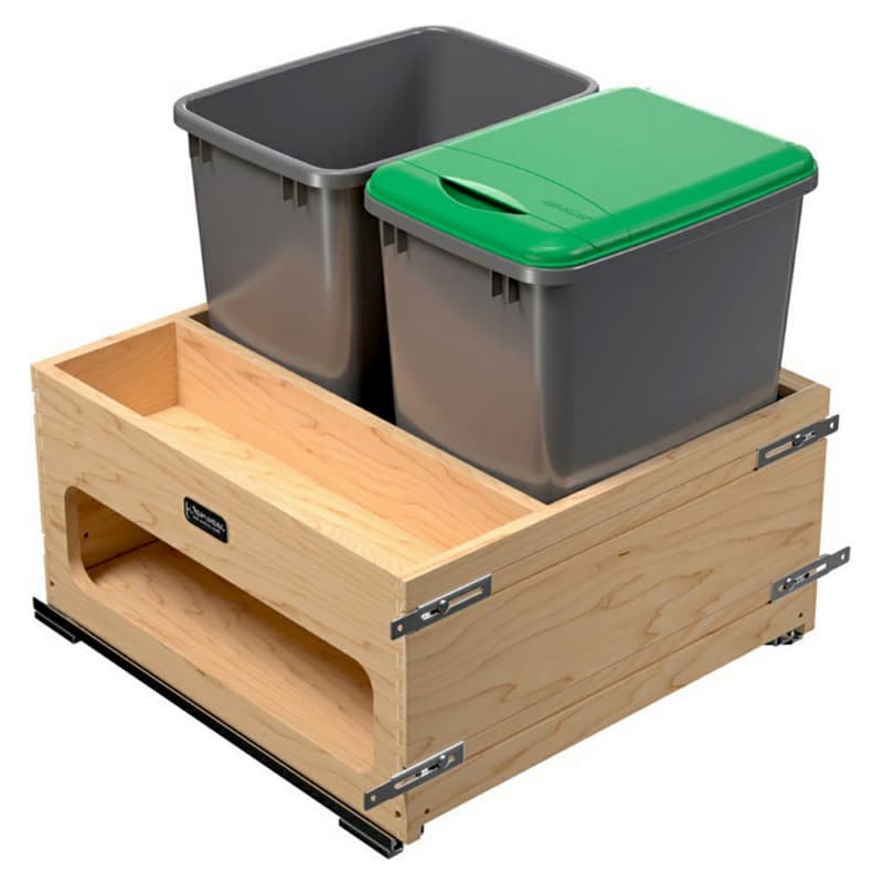 Double 35 QT Bottom-Mount Waste Management Center with Storage Space/Soft-Close, Metallic Silver