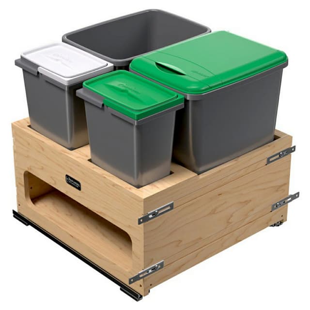 Double 35 QT Bottom-Mount Waste Management Center with Two 8L Waste Containers/Soft-Close, Metallic Silver