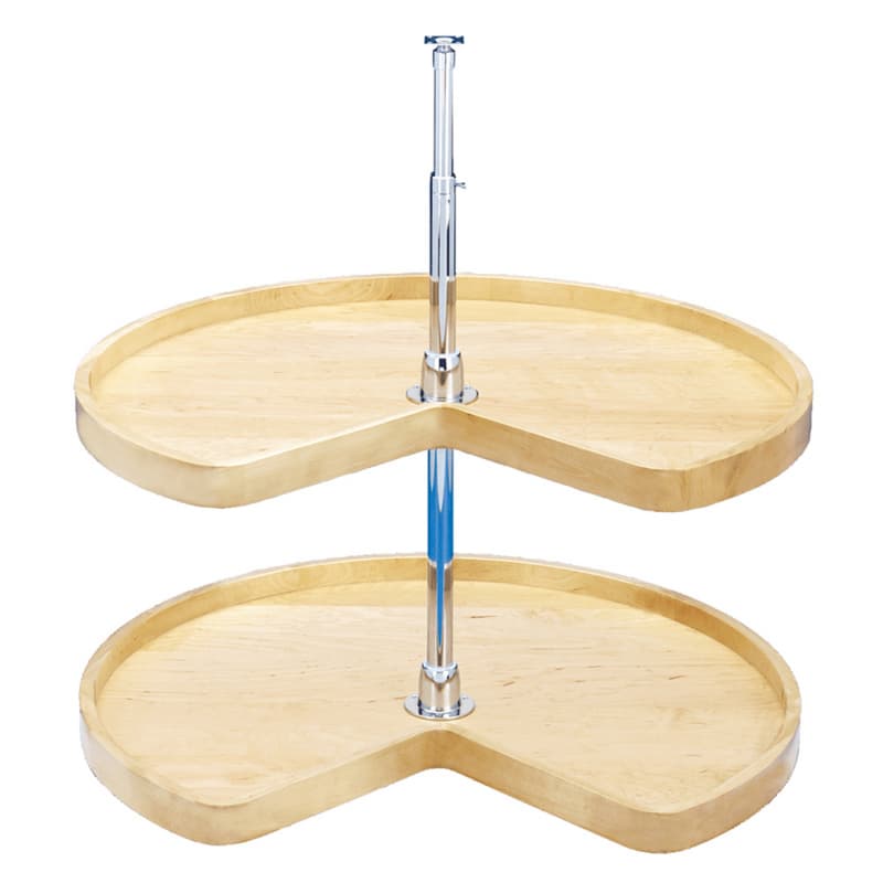4WLS 28" Kidney 2 Tray Wood Lazy Susan