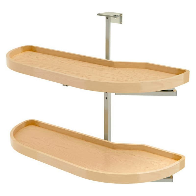 4WLS87 2-Tier Girasolo Left-Hand Wood Classic Shelves Blind Corner Optimizer with Soft-Close for 12" Cabinet Opening, Light Brown
