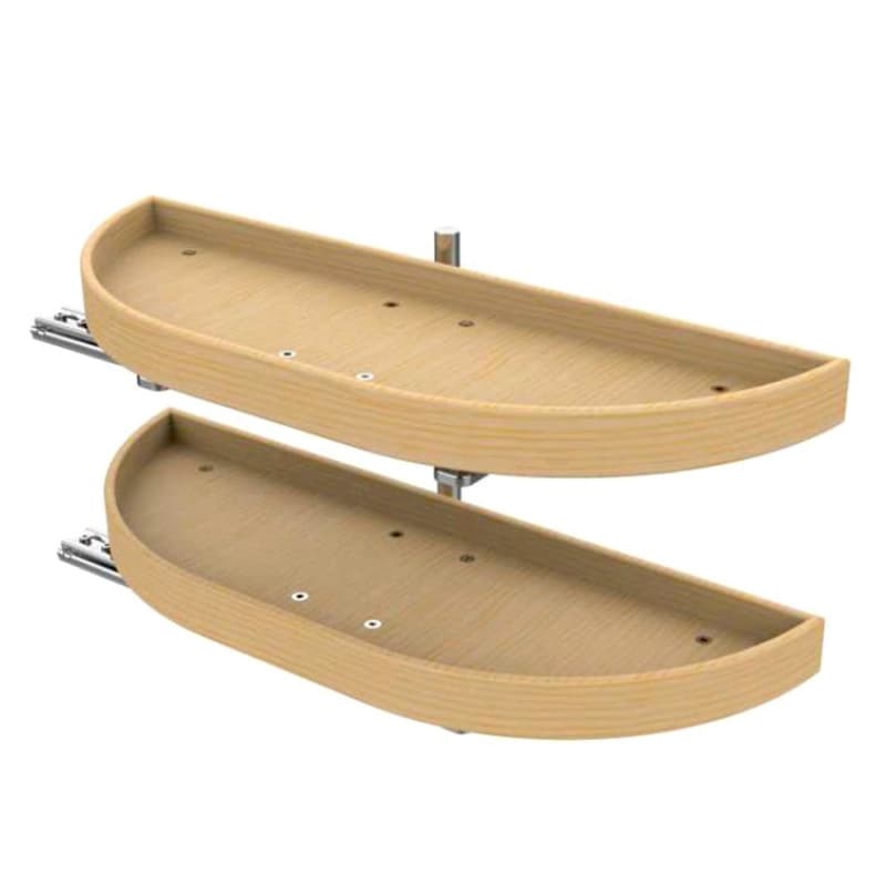 4WLS 32" Half-Moon 2 Tray Wood Lazy Susan
