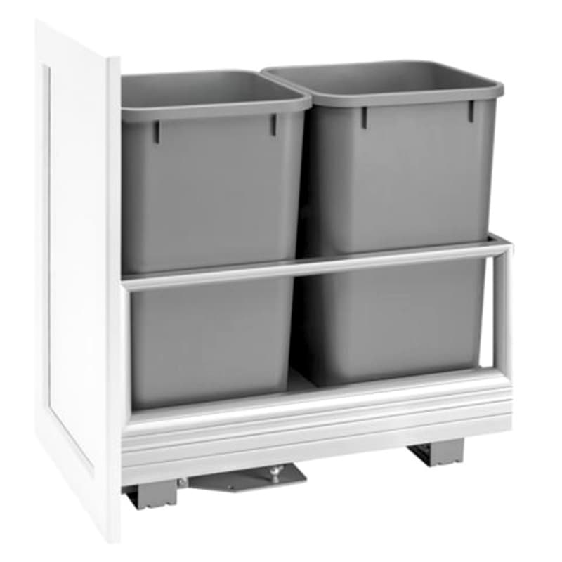 Double 27 QT Bottom-Mount Waste Container Pullout with Rev-A-Motion, Silver