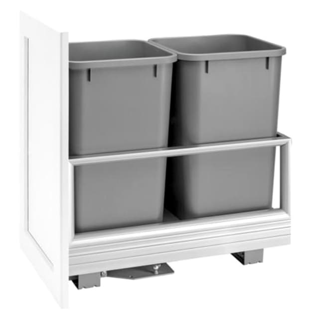Double 27 QT Bottom-Mount Waste Container Pullout with Rev-A-Motion, Silver