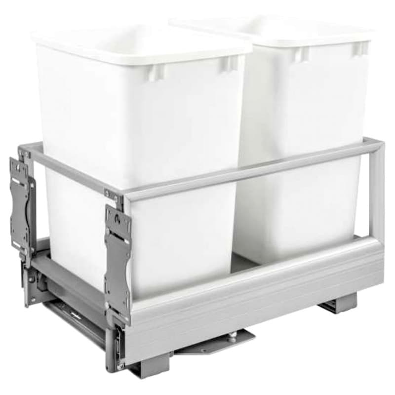 Double 35 QT Bottom-Mount Waste Container Pullout with Rev-A-Motion, White