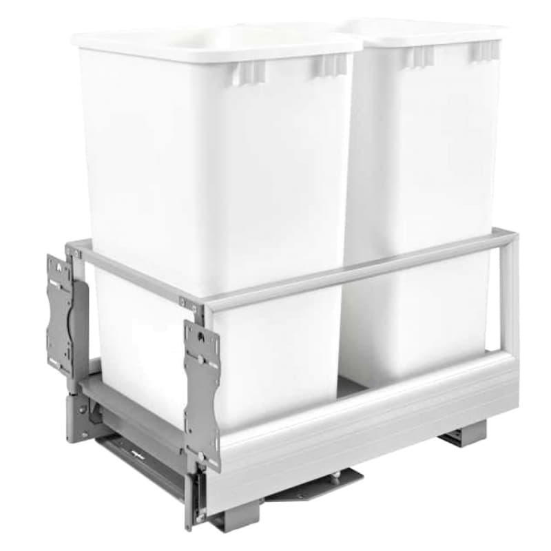 Double 50 QT Bottom-Mount Waste Container Pullout with Rev-A-Motion, White