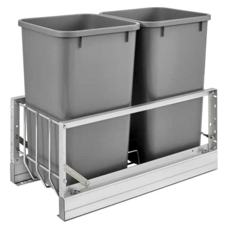 5349 Double 27 QT Aluminum Pullout Waste Container, Soft-Closing for 12" Cabinet Opening, Silver
