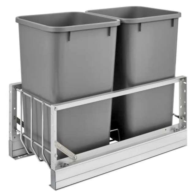 5349 Double 27 QT Aluminum Pullout Waste Container, Soft-Closing for 12" Cabinet Opening, Silver