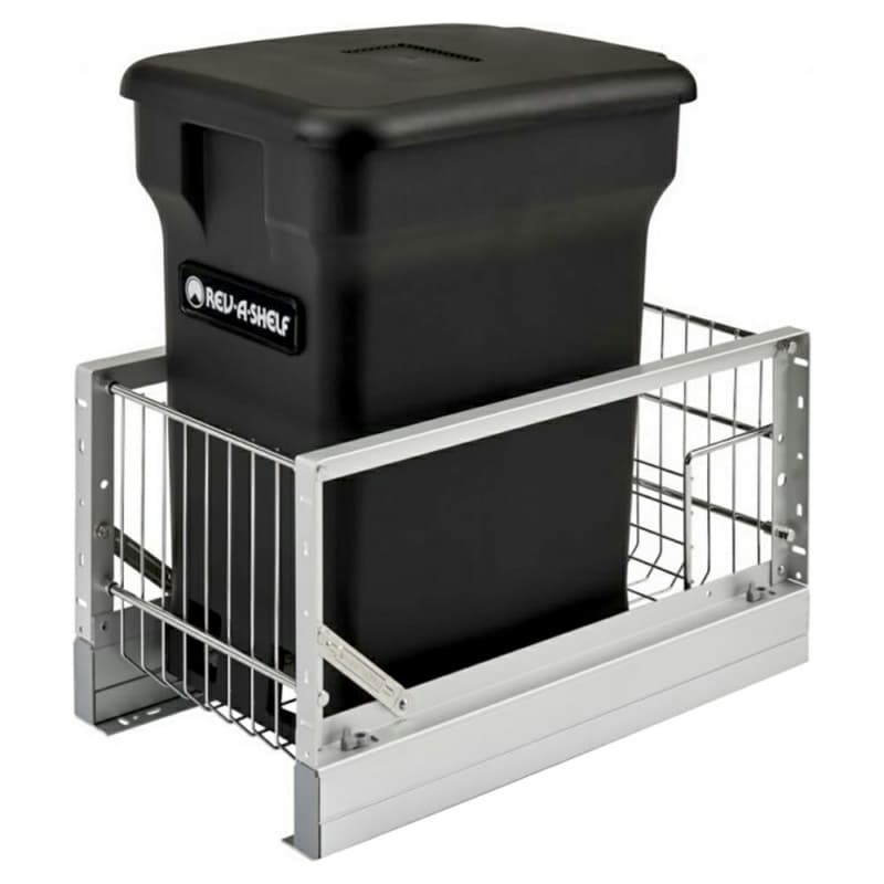 Single 24 QT Bottom-Mount Waste Container Pullout with Soft-Closing, Black