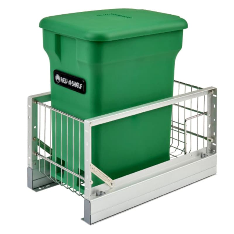 Single 24 QT Bottom-Mount Waste Container Pullout with Soft-Closing, Green