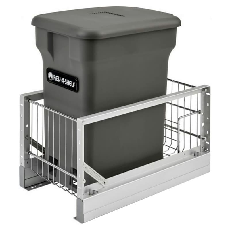 Single 24 QT Bottom-Mount Waste Container Pullout with Soft-Closing, Orion Gray
