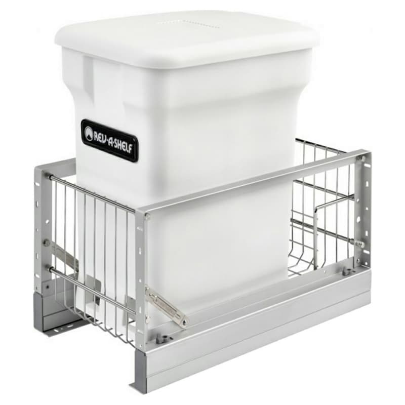 Single 24 QT Bottom-Mount Waste Container Pullout with Soft-Closing, White