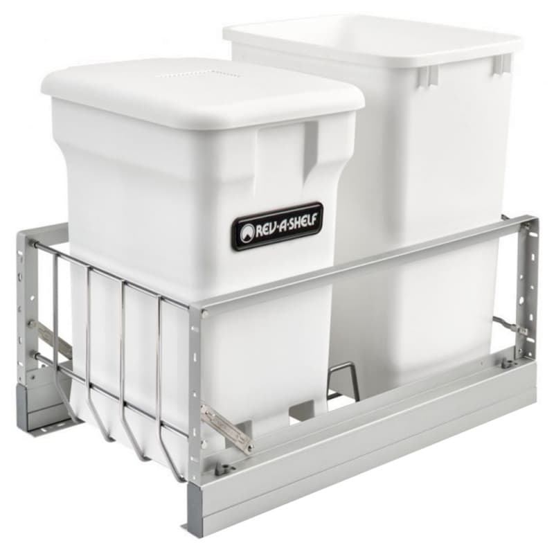 Double 24 QT/35 QT Bottom-Mount Waste Container Pullout with Soft-Closing, White