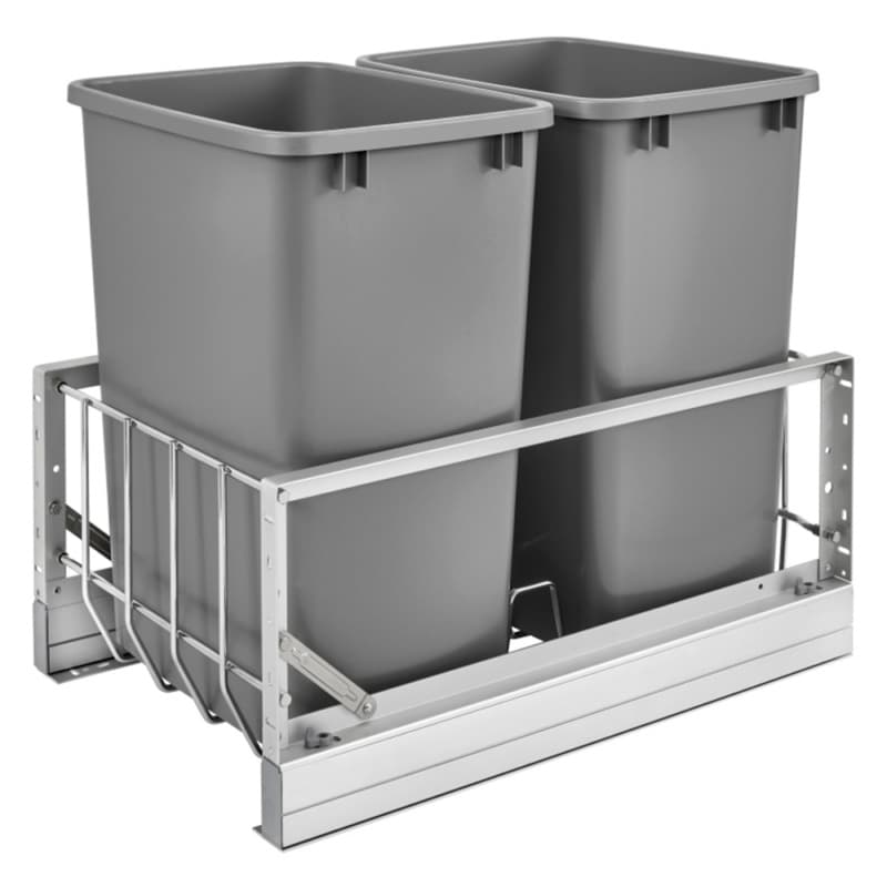 5349 Double 35 QT Aluminum Pullout Waste Container, Full-Extension Soft-Closing for 15" Cabinet Opening, Silver